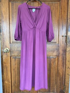GAP Women's Plum Empire-Waist V-Neck Midi Maternity Dress